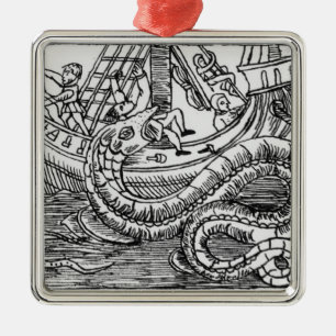 Ornement Carré Argenté Un serpent de mer