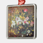 Ornement Carré Argenté Un vase de fleurs (Gauche)