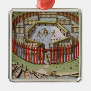 Ornement Carré Argenté Un village indien
