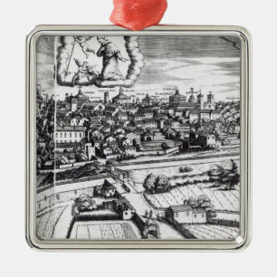 Ornement Carré Argenté Une section d'une carte de Milan, 1640