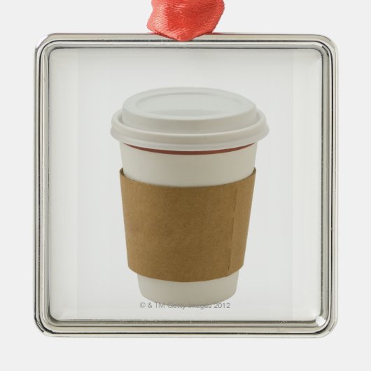 Ornement Carré Argenté Une tasse de café de papier (Devant)