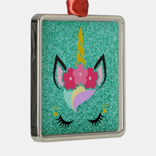 Ornement Carré Argenté Unicorne personnalisée Parties scintillant Turquoi (Droite)