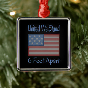 Ornement Carré Argenté United We Stand 6 Feet Apart USA Drapeau