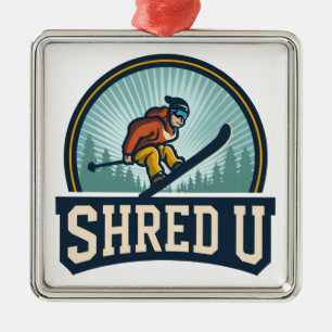 Ornement Carré Argenté Université de ski Shred