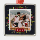 Ornement Carré Argenté Vacances de verdure Keepsaké photo Noël (Devant)