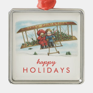 Ornement Carré Argenté Vacances mignonnes d'avion d'enfants de houx