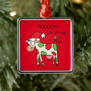 Ornement Carré Argenté Vache Noël mignon Enfants