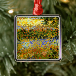Ornement Carré Argenté Van Gogh - Jardin fleuri