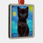 Ornement Carré Argenté Van Gogh Starry Night Black Cat (Droite)