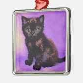 Ornement Carré Argenté Van Gogh Style Chat pourpre (Gauche)