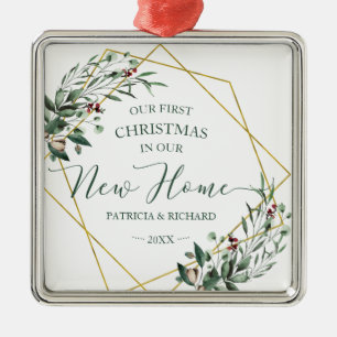 Ornement Carré Argenté Verdure Notre Premier Noël Dans Notre Nouvelle Mai