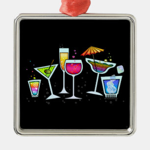 ORNEMENT CARRÉ ARGENTÉ VERRES DE COCKTAIL ACCROCHANT L'ORNEMENT