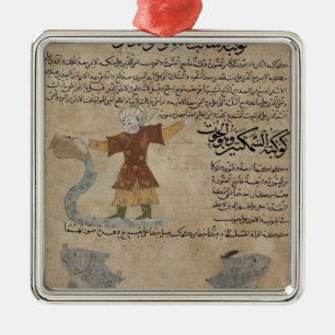 Ornement Carré Argenté Verseau et Poissons