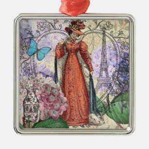 Ornement Carré Argenté Victorian Femme Rouge Classy Coloré