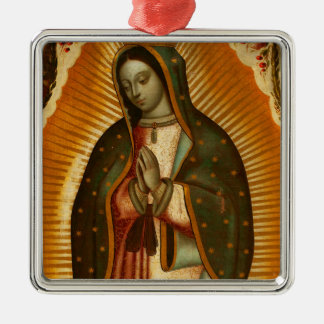 Ornement Carré Argenté Vierge de Guadalupe Notre Dame Mère Marie