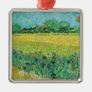 Ornement Carré Argenté Vincent van Gogh - Champ aux iris près d'Arles