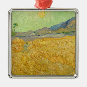 Ornement Carré Argenté Vincent van Gogh - Champ de blé avec un moissonneu