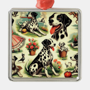 Ornement Carré Argenté Vintage Cute Dalmatien sans joint