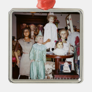 Ornement Carré Argenté Vintage Dolls Antique