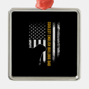 Ornement Carré Argenté Vintage USA American Flag Coolest Anglais Bulldog