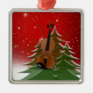 Ornement Carré Argenté Violon à Noël,