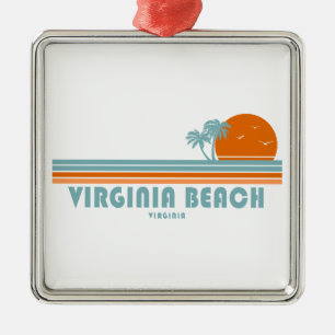 Ornement Carré Argenté Virginia Beach Virginie Palmiers Soleil