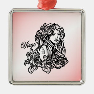 Ornement Carré Argenté Virgo La Vierge Zodiac rose