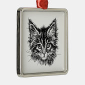 Ornement Carré Argenté Visage de Kitten noir et blanc (Droite)