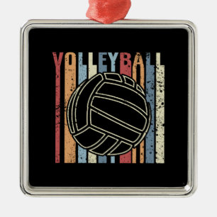 Ornement Carré Argenté Volleyball Rétro Vintage