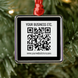 Ornement Carré Argenté Votre nom d'entreprise et code QR modifiable