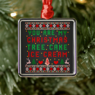 Ornement Carré Argenté Vous êtes Mon Noël Arbre Gâteau Crème de glace Noë