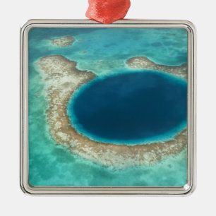 Ornement Carré Argenté Vue aérienne de Blue Hole, voilier ancré