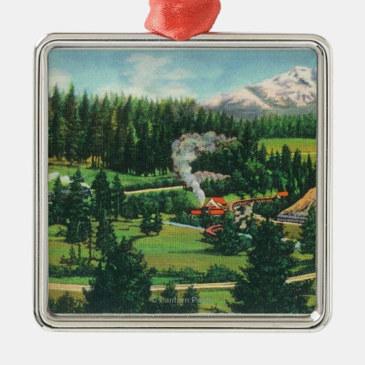 Ornement Carré Argenté Vue aérienne de la boucle de Cantara, Sacramento (Devant)