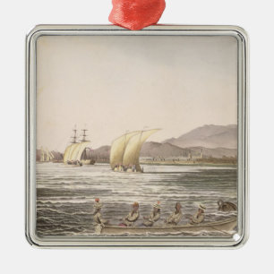 Ornement Carré Argenté Vue de Manille, Philippines, 1826