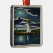 Ornement Carré Argenté Vue de phare de Cobbosseecontee de lac la nuit (Droite)