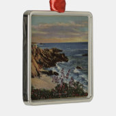 Ornement Carré Argenté Vue de plage de voûte avec des fleurs (Droite)