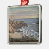 Ornement Carré Argenté Vue de plage de voûte avec des fleurs (Gauche)