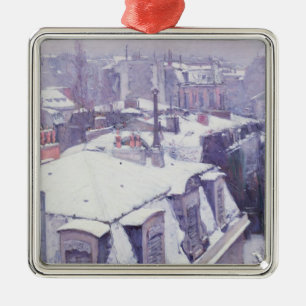 Ornement Carré Argenté Vue des toits ou des toits sous la neige, 1878