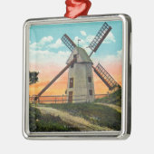 Ornement Carré Argenté Vue d'un vieux moulin à vent (Gauche)