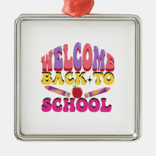 Ornement Carré Argenté Welcome Back To School