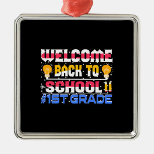 Ornement Carré Argenté Welcome Back To School 1st Grade