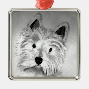 Ornement Carré Argenté West Highland White Terrier