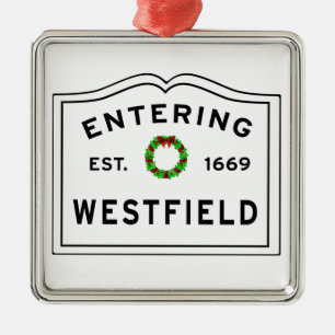 Ornement Carré Argenté Westfield, MA Holiday Wreath Metal Orament