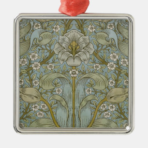 Ornement Carré Argenté William Morris Printemps Fourré Jaune Art Floral