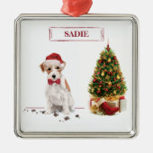 Ornement Carré Argenté Wire Haired Jack Russell Funny Christmas Chien (Devant)