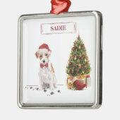 Ornement Carré Argenté Wire Haired Jack Russell Funny Christmas Chien (Gauche)