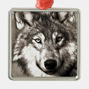 Ornement Carré Argenté Wolf Photographic Art Spirit Guide Animal Love 