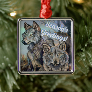 Ornement Carré Argenté Wolves de l'Arctique