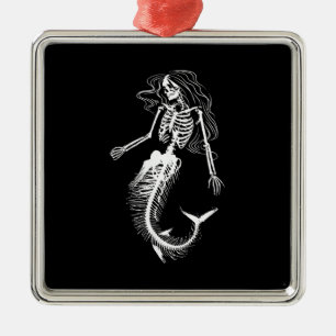Ornement Carré Argenté Womens Funny Halloween Mermaid Skeleton