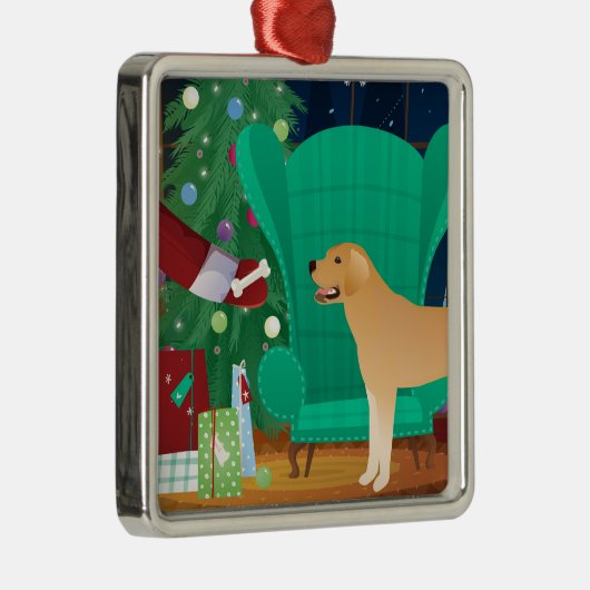 Ornement Carré Argenté Yellow Lab Retriever Noël Père Noël cadeau (Droite)